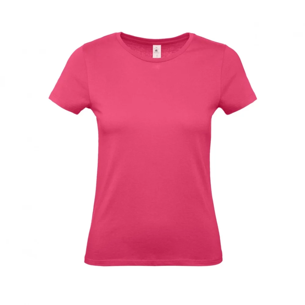 T-shirt coton femme E150 coloris Fuchsia, à plat vue de face