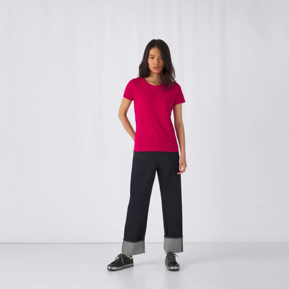 T-shirt coton épais femme E190 coloris Sorbet, porté