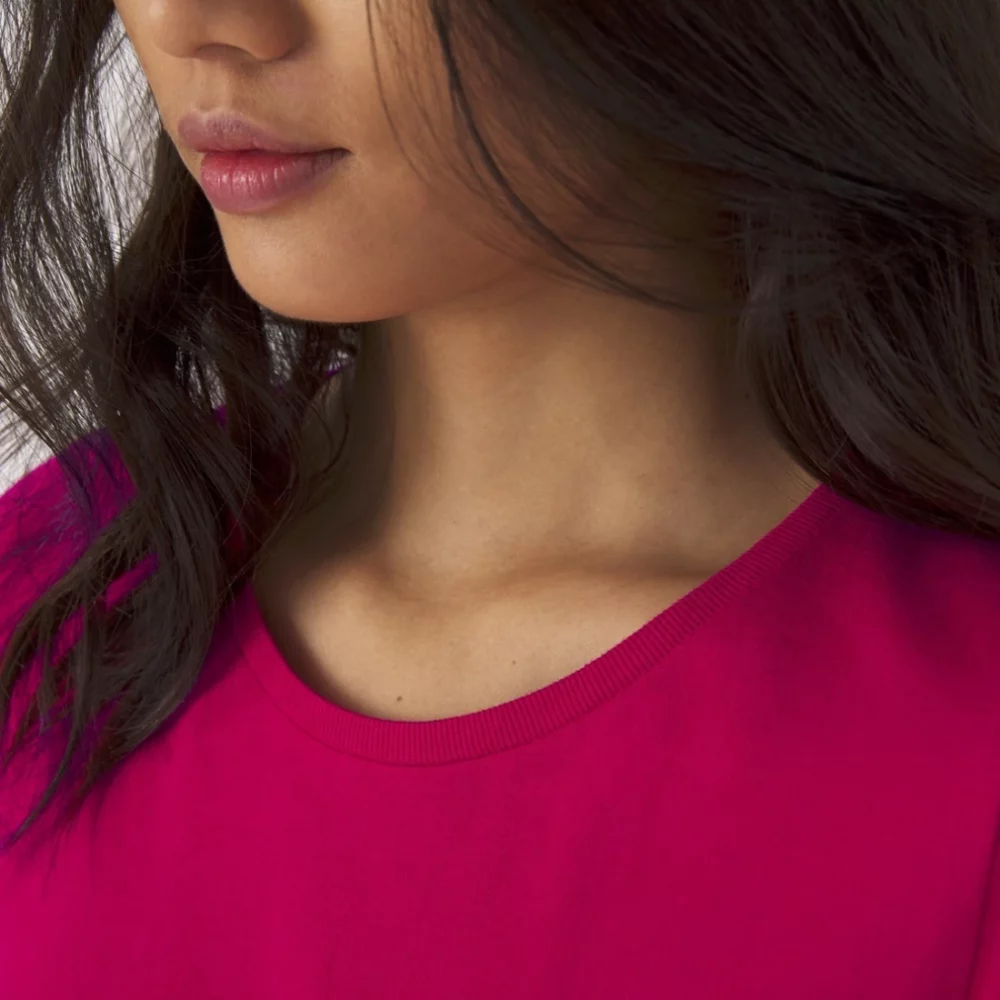 T-shirt coton épais femme E190 coloris Sorbet, porté