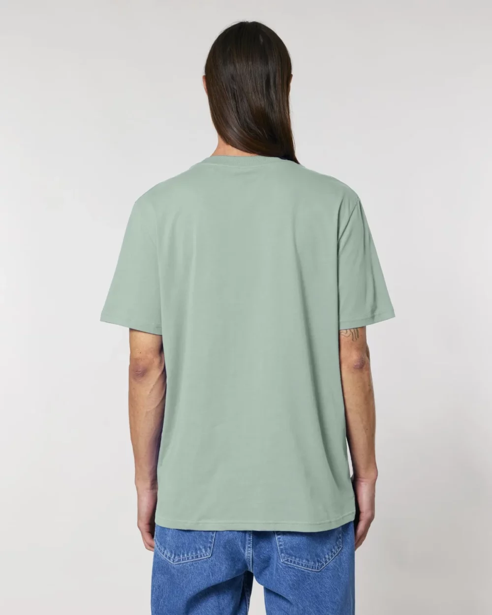 T-shirt bio unisexe Creator 2.0 coloris Aloe, porté, vue de dos