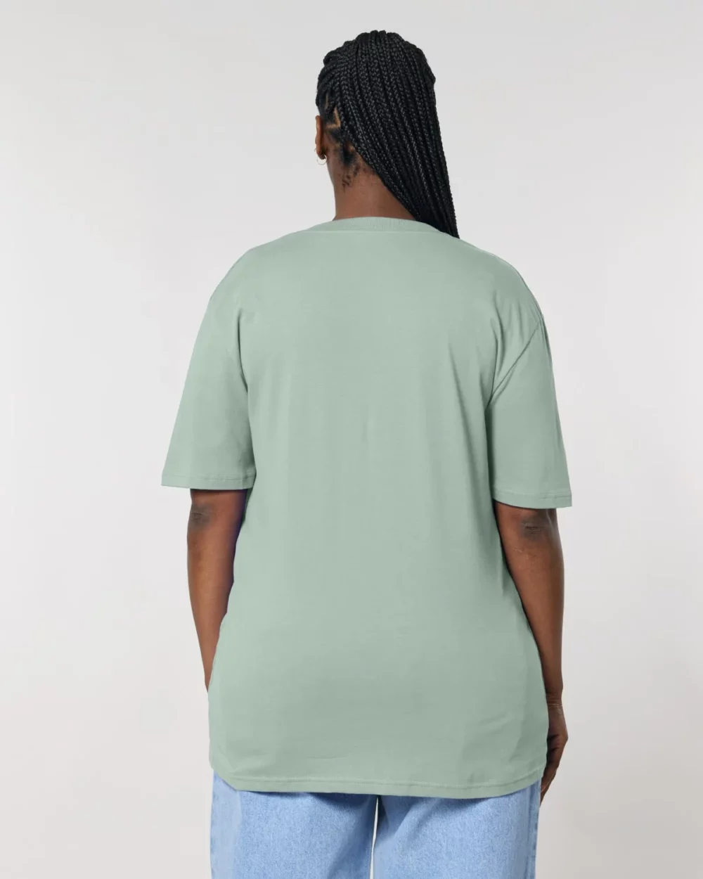 T-shirt bio unisexe Creator 2.0 coloris Aloe, porté, vue de dos