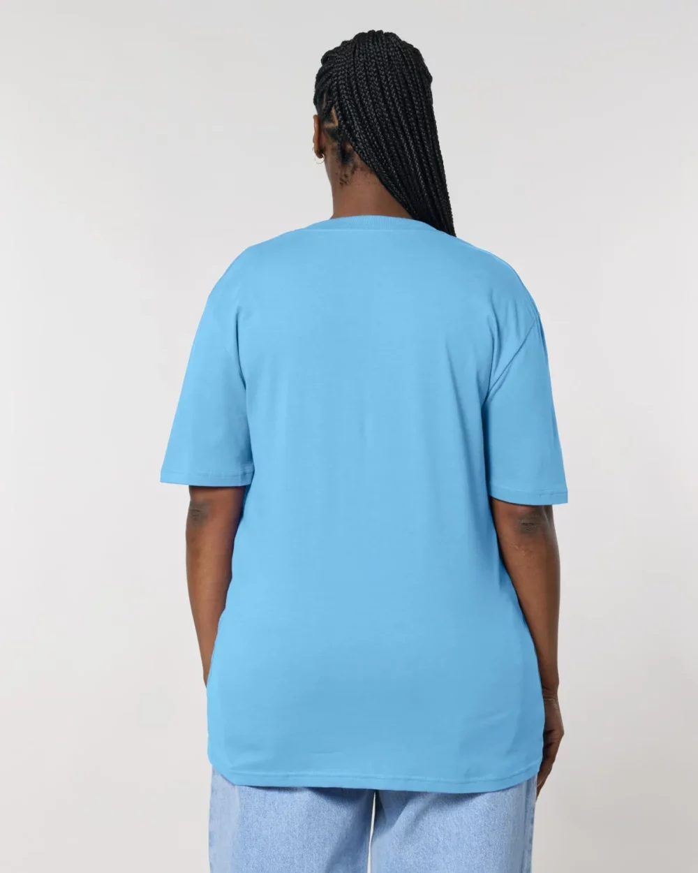 T-shirt bio unisexe Creator 2.0 coloris Aqua Blue, porté, vue de dos