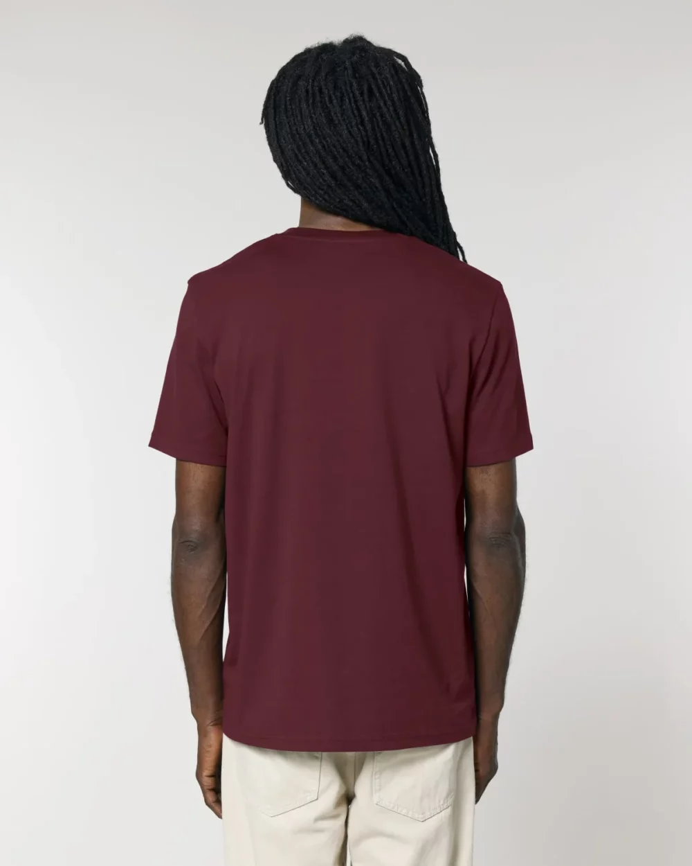 T-shirt bio unisexe Creator 2.0 coloris Burgundy, porté, vue de dos