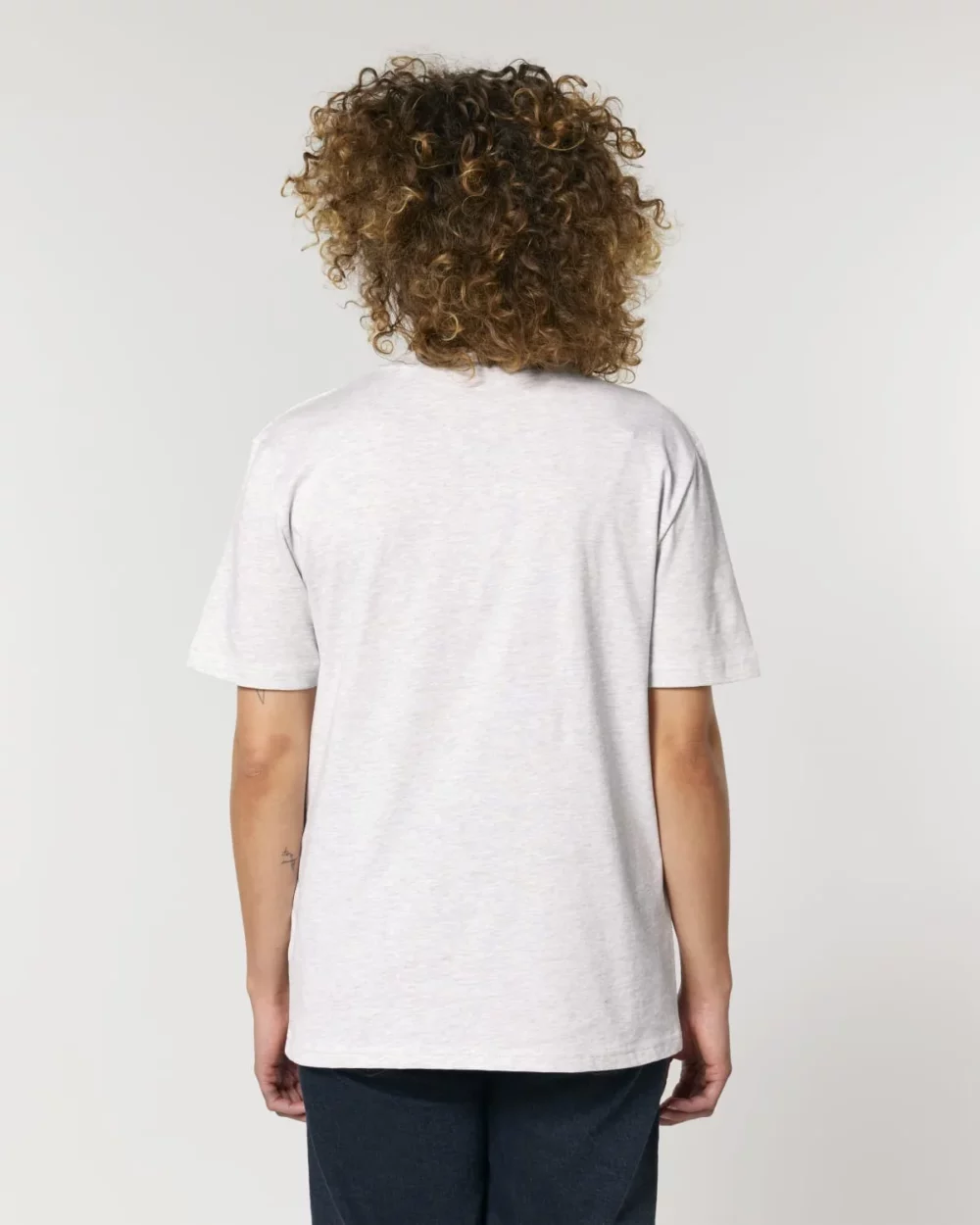 T-shirt bio unisexe Creator 2.0 coloris Cool Heather Grey, porté, vue de dos