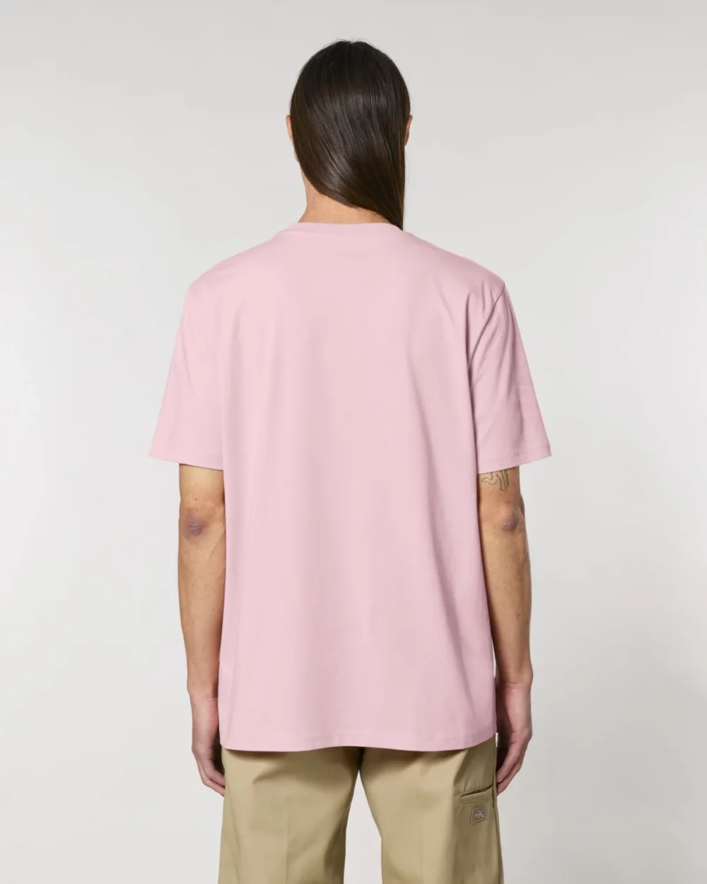T-shirt bio unisexe Creator 2.0 coloris Cotton Pink, porté, vue de dos
