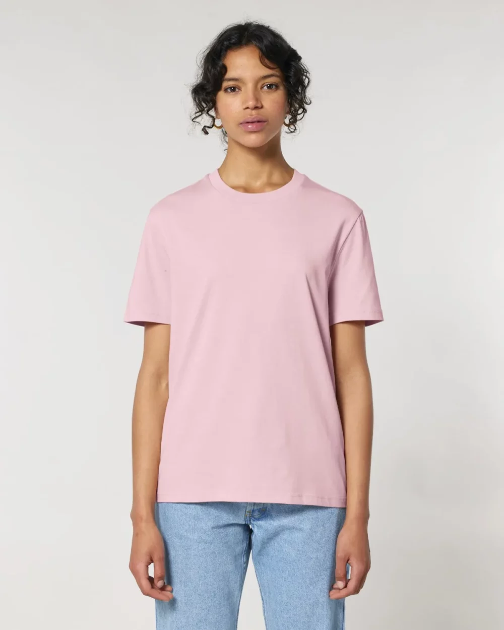 T-shirt bio unisexe Creator 2.0 coloris Cotton Pink, porté, vue de face