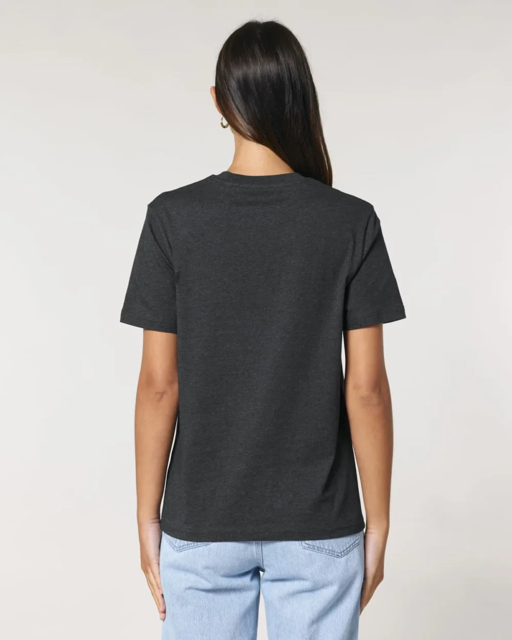 T-shirt bio unisexe Creator 2.0 coloris Dark Heather Grey, porté, vue de dos