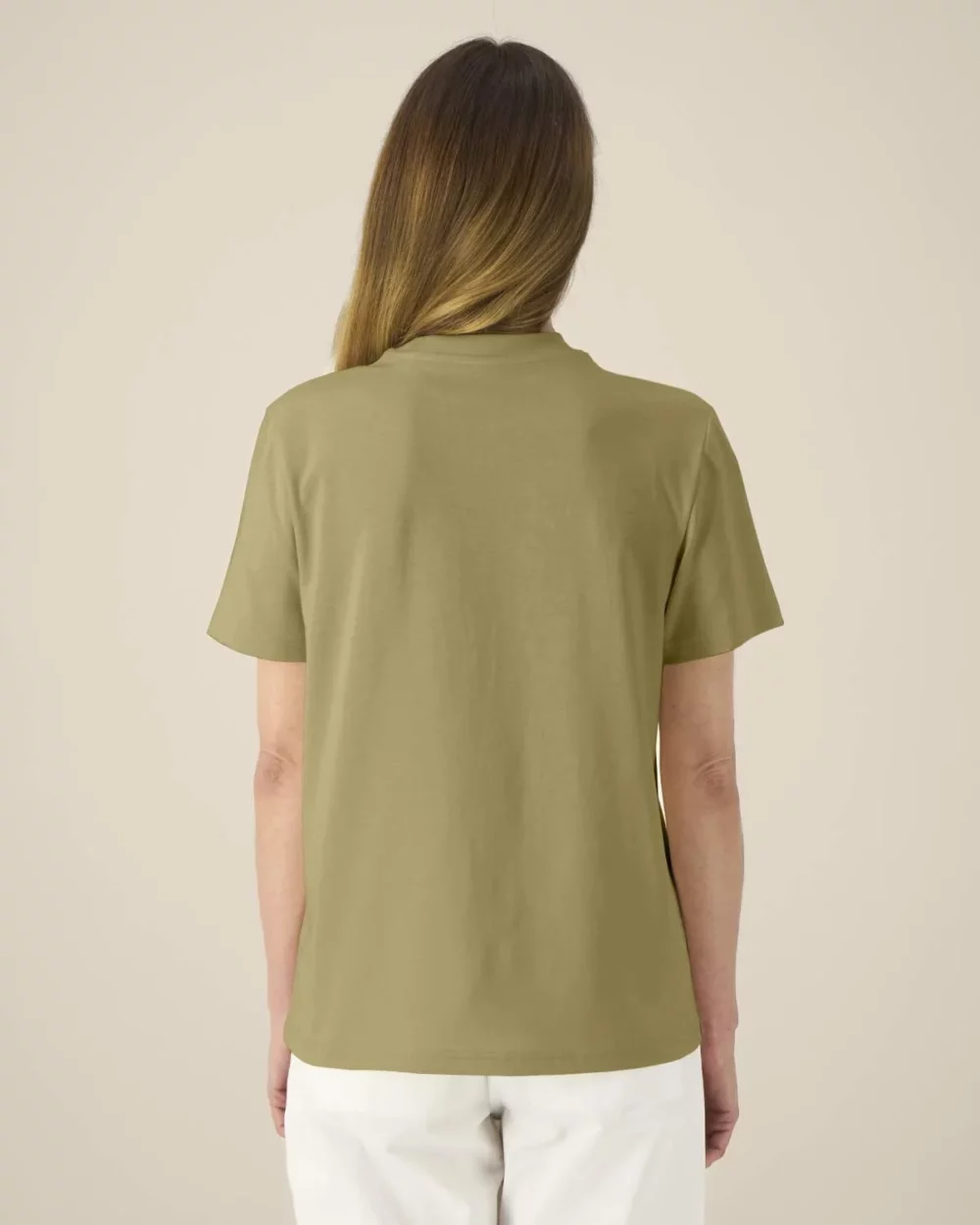 T-shirt bio unisexe Creator 2.0 coloris Faded Olive, porté, vue de dos