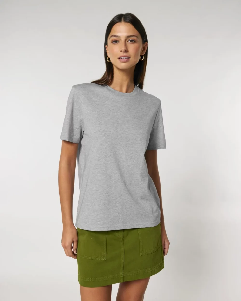 T-shirt bio unisexe Creator 2.0 coloris Heather Grey, porté, vue de face