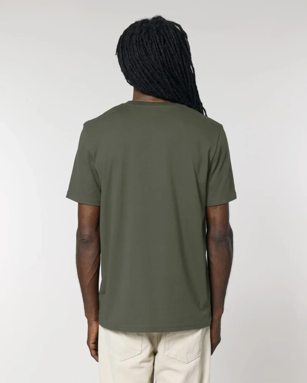 T-shirt bio unisexe Creator 2.0 coloris Khaki, porté, vue de dos