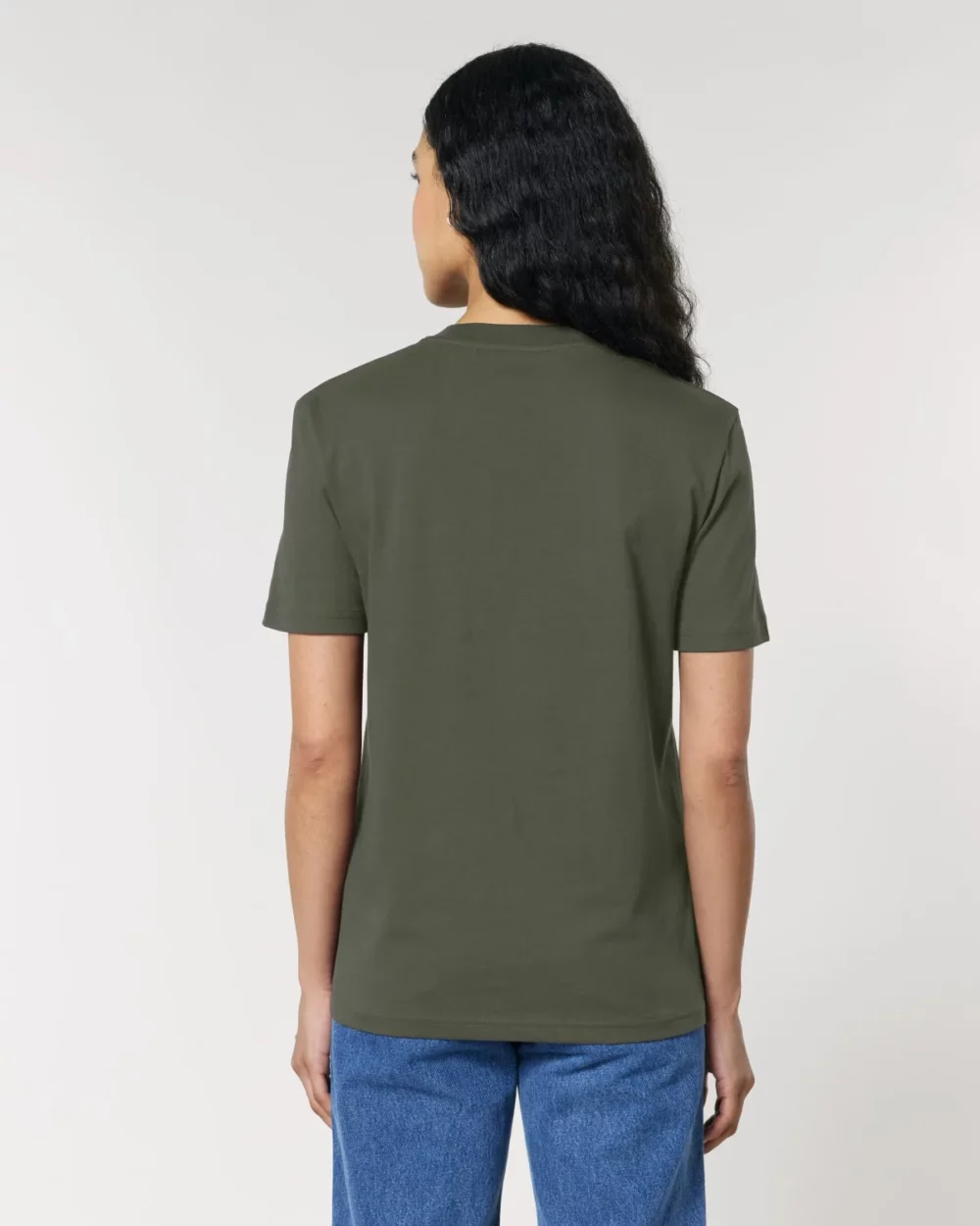 T-shirt bio unisexe Creator 2.0 coloris Khaki, porté, vue de dos