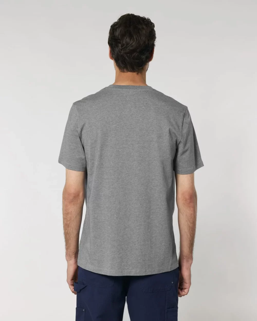 T-shirt bio unisexe Creator 2.0 coloris Mid Heather Grey, porté, vue de dos