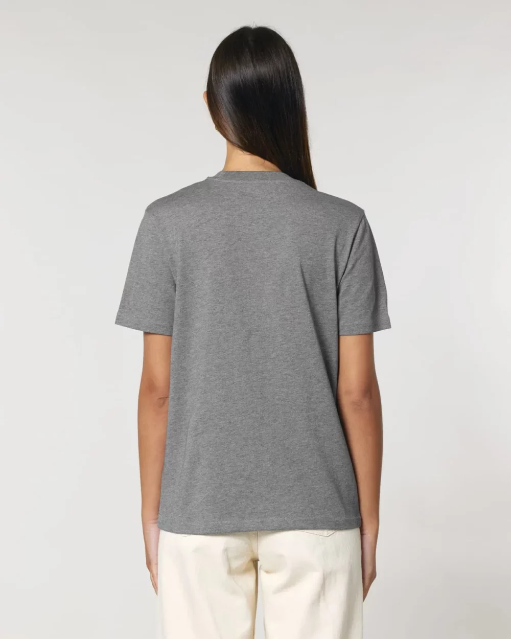 T-shirt bio unisexe Creator 2.0 coloris Mid Heather Grey, porté, vue de dos