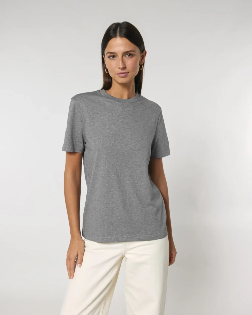 T-shirt bio unisexe Creator 2.0 coloris Mid Heather Grey, porté, vue de face