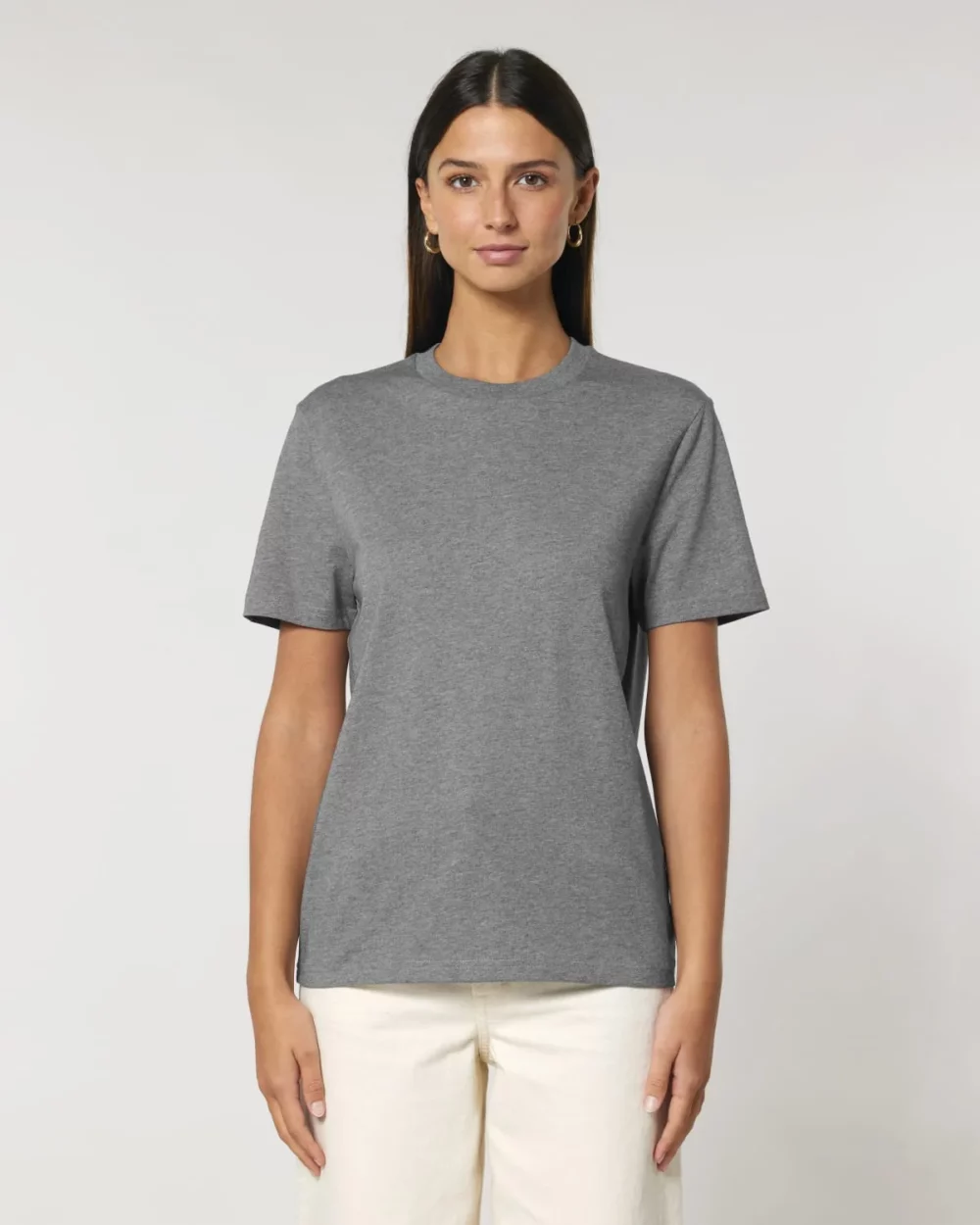 T-shirt bio unisexe Creator 2.0 coloris Mid Heather Grey, porté, vue de face