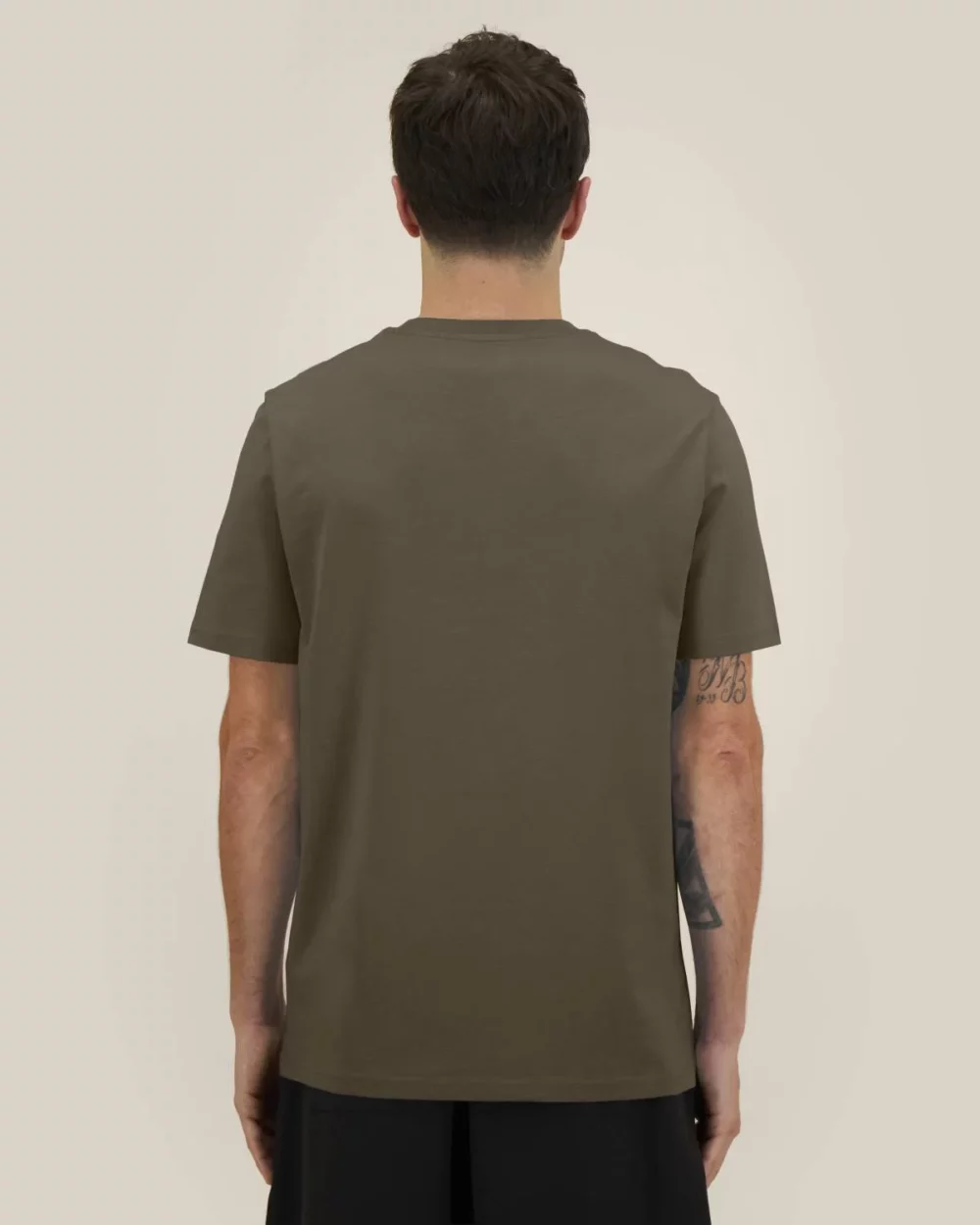 T-shirt bio unisexe Creator 2.0 coloris Mosstone, porté, vue de dos
