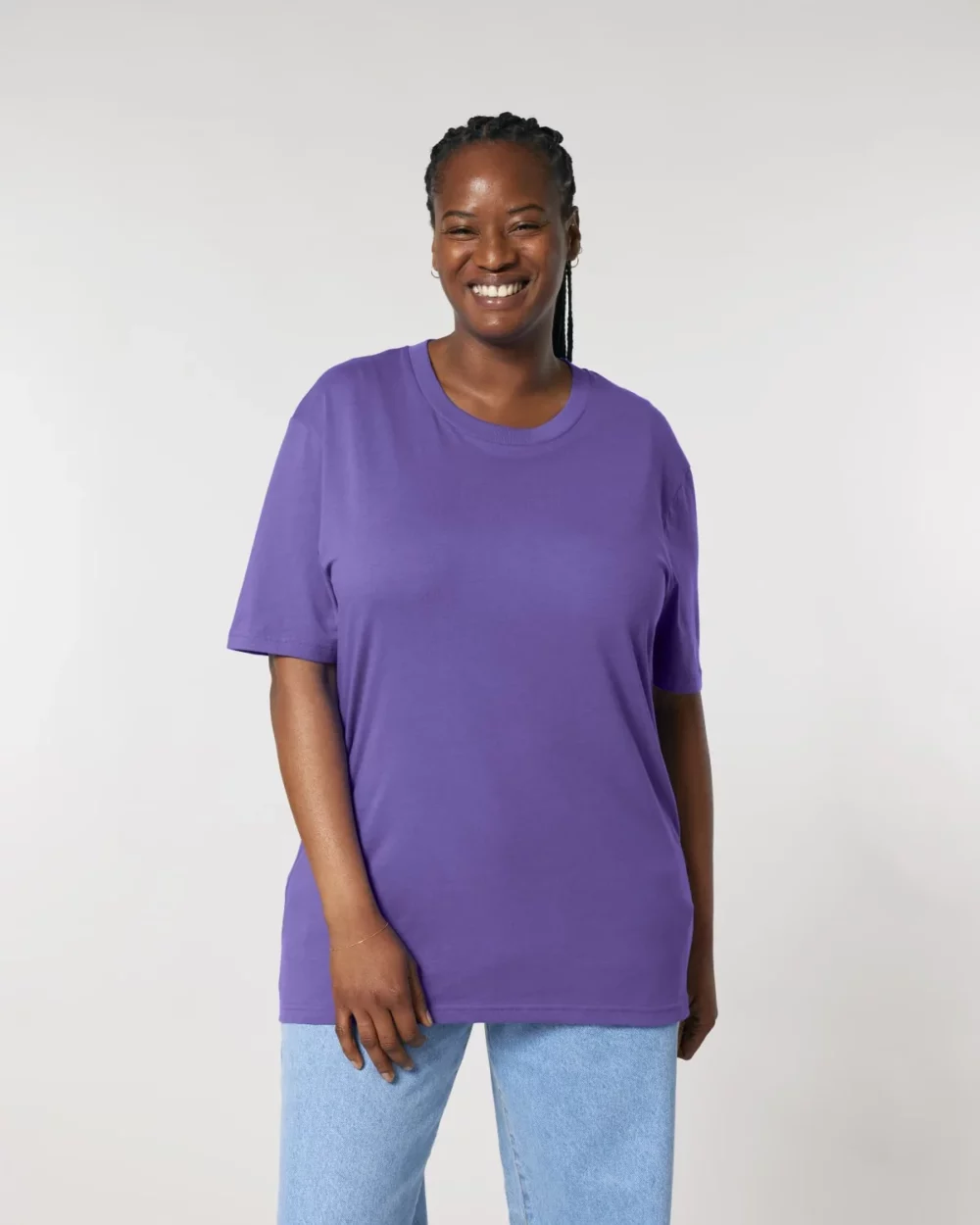 T-shirt bio unisexe Creator 2.0 coloris Purple Love, porté, vue de face