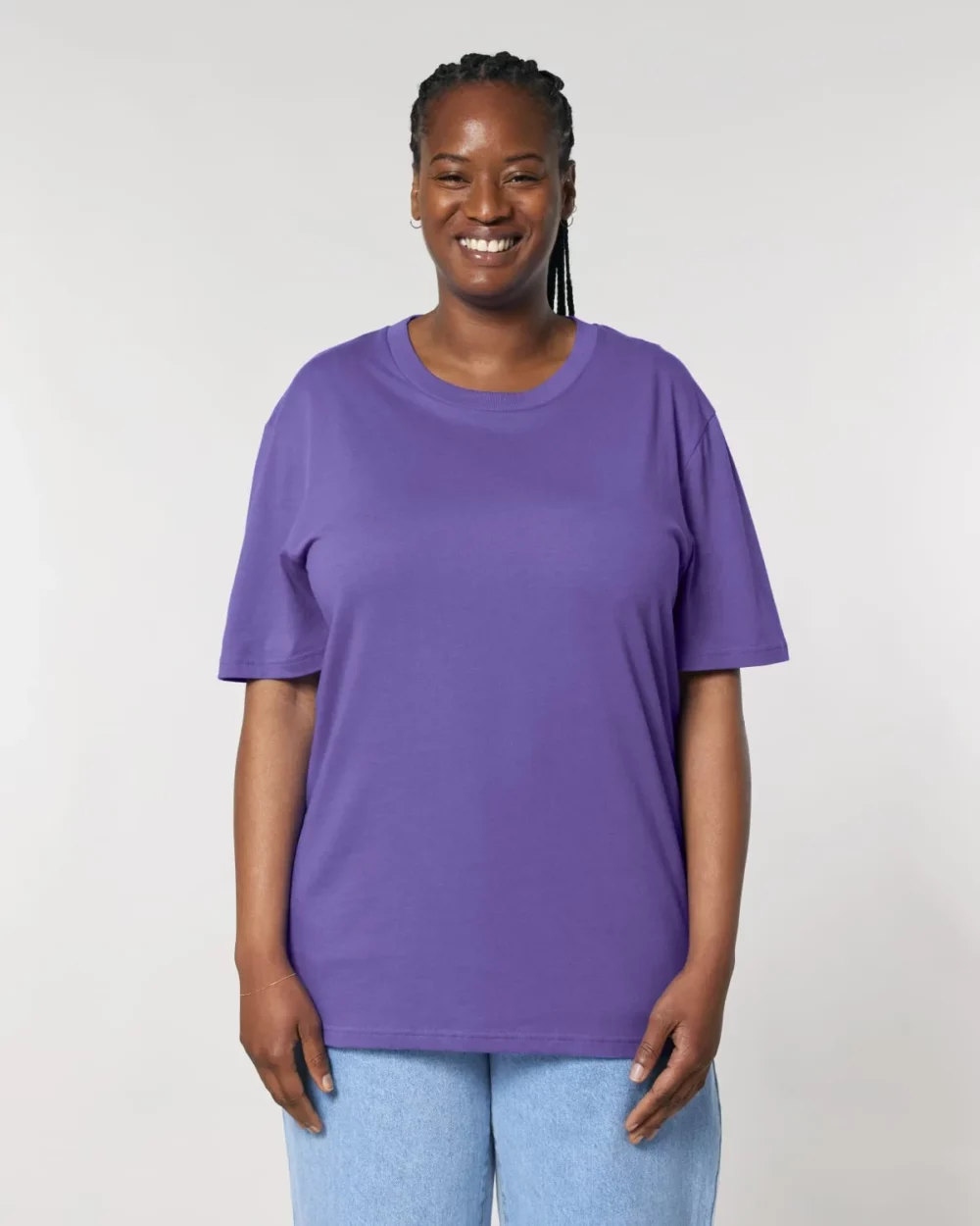 T-shirt bio unisexe Creator 2.0 coloris Purple Love, porté, vue de face