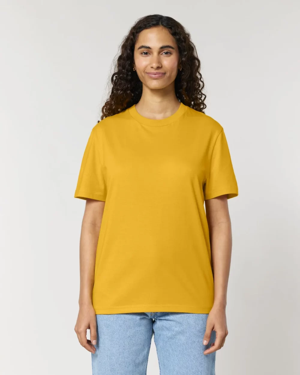 T-shirt bio unisexe Creator 2.0 coloris Spectra Yellow, porté, vue de face