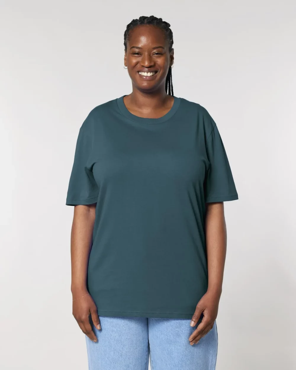 T-shirt bio unisexe Creator 2.0 coloris Stargazer, porté, vue de face