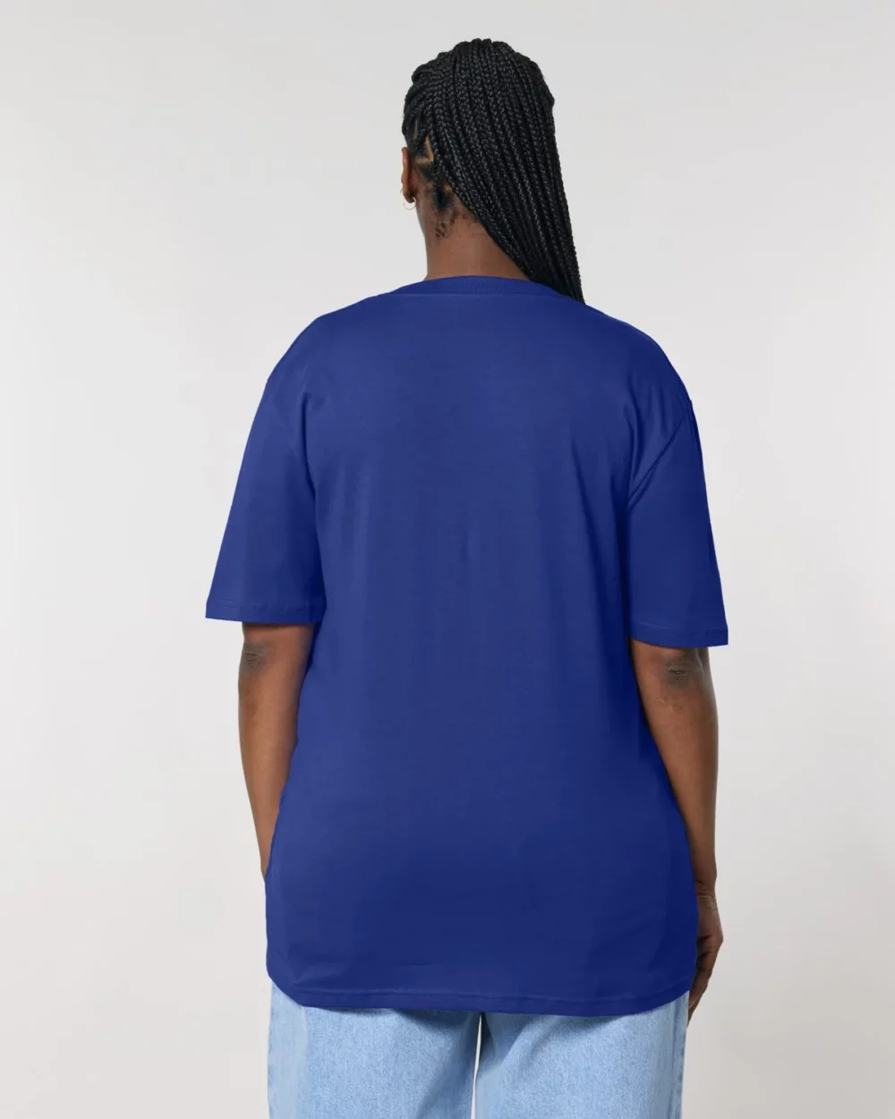 T-shirt bio unisexe Creator 2.0 coloris Worker Blue, porté, vue de dos