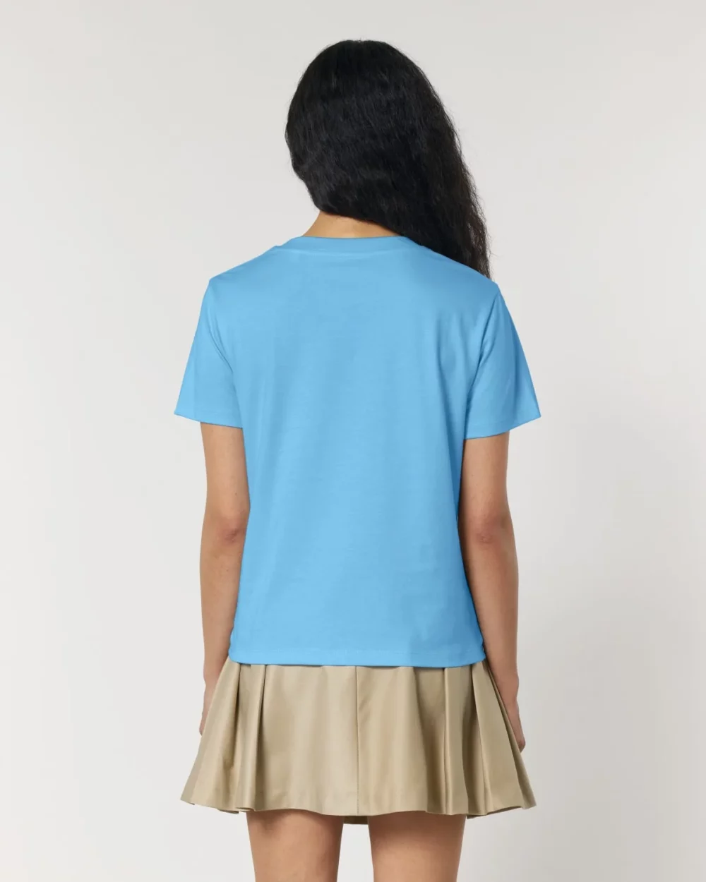 T-shirt bio femme Stella Muser coloris Aqua Blue, porté, vue de dos