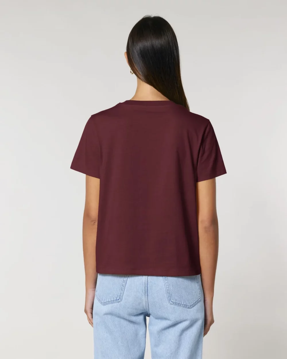 T-shirt bio femme Stella Muser coloris Burgundy, porté, vue de dos