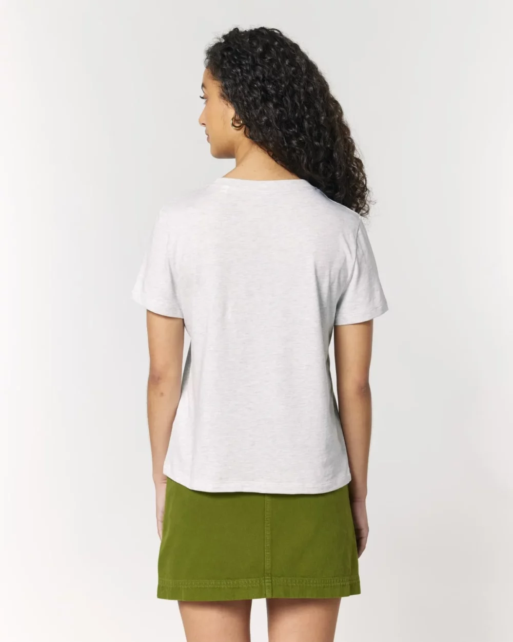 T-shirt bio femme Stella Muser coloris Cool Heather Grey, porté, vue de dos