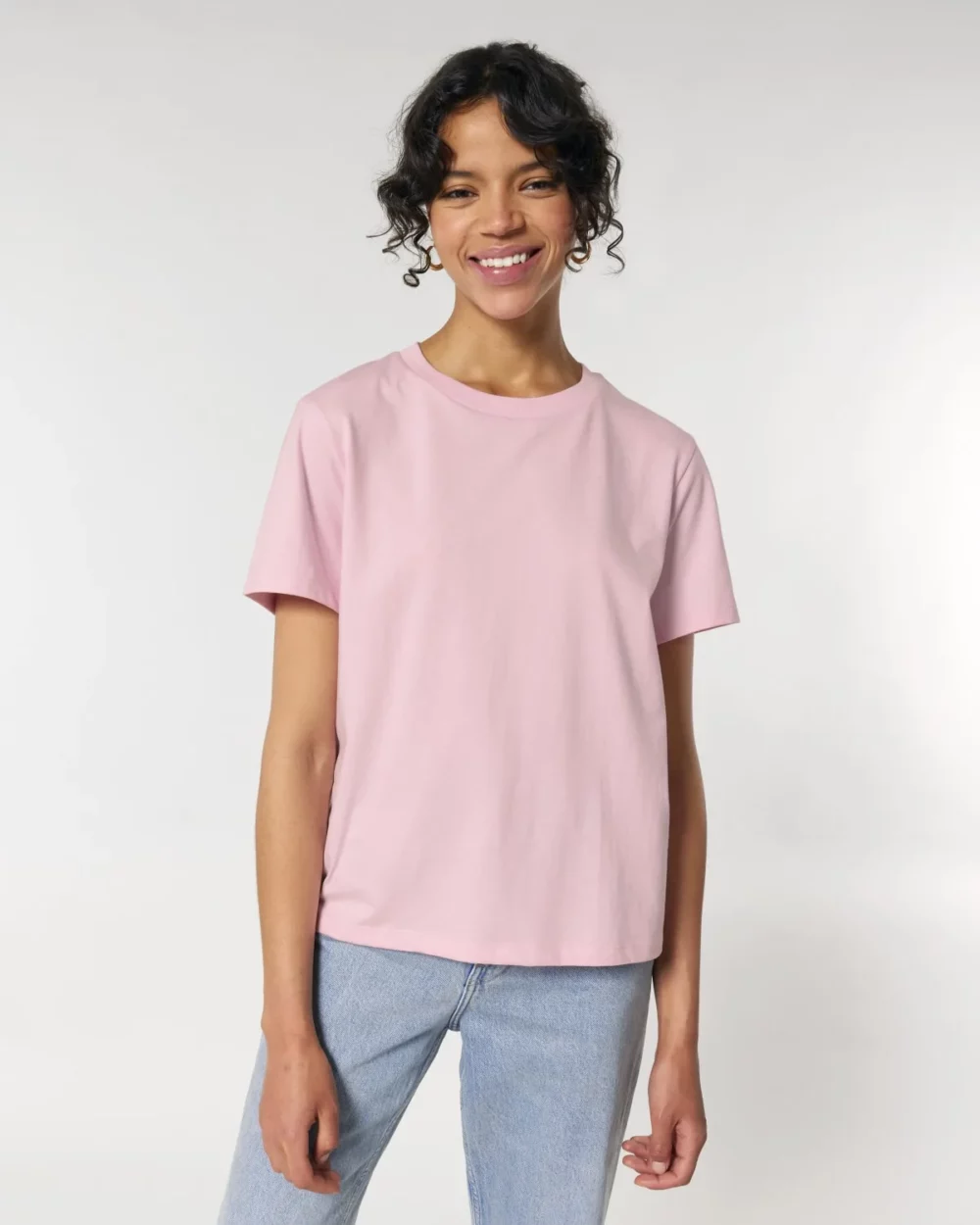 T-shirt bio femme Stella Muser coloris Cotton Pink, porté, vue de face
