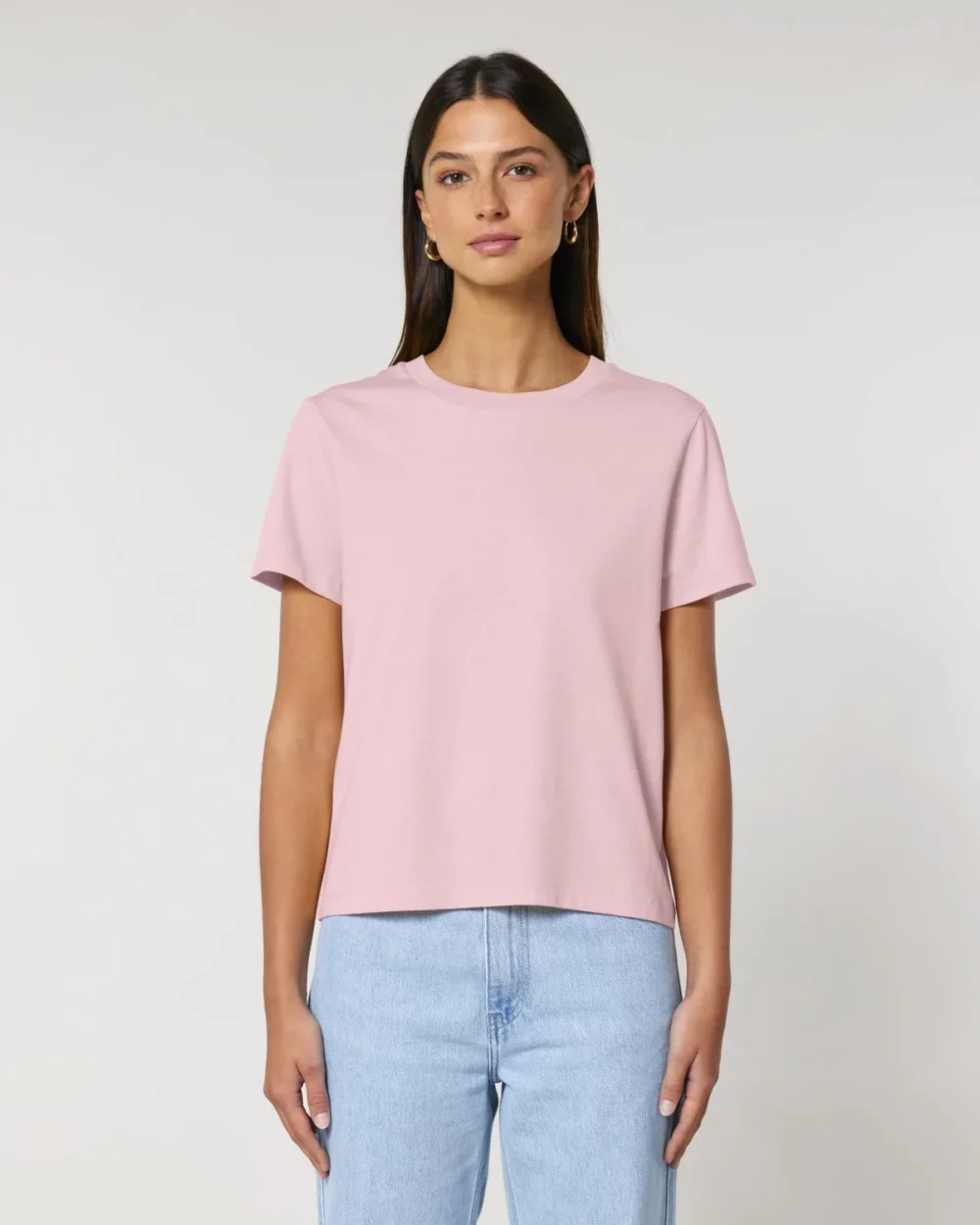 T-shirt bio femme Stella Muser coloris Cotton Pink, porté, vue de face