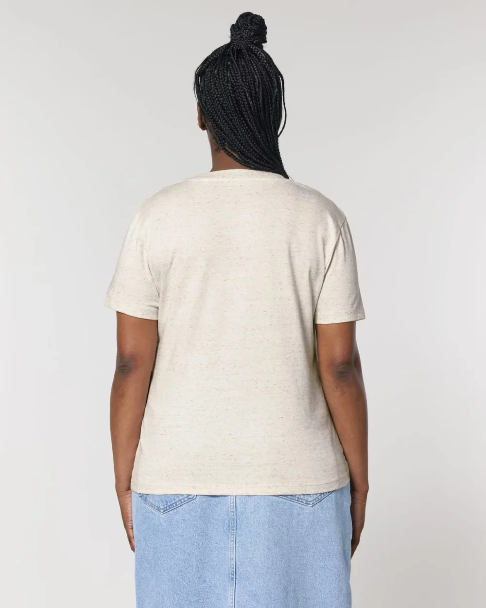 T-shirt bio femme Stella Muser coloris Eco-Heather, porté, vue de dos