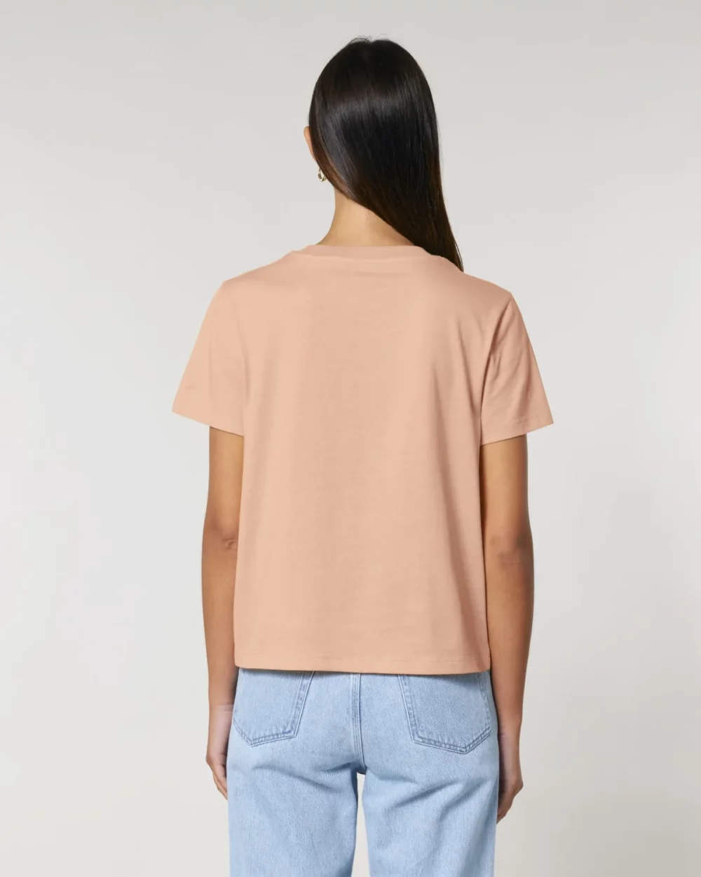 T-shirt bio femme Stella Muser coloris Fraiche Peche, porté, vue de dos