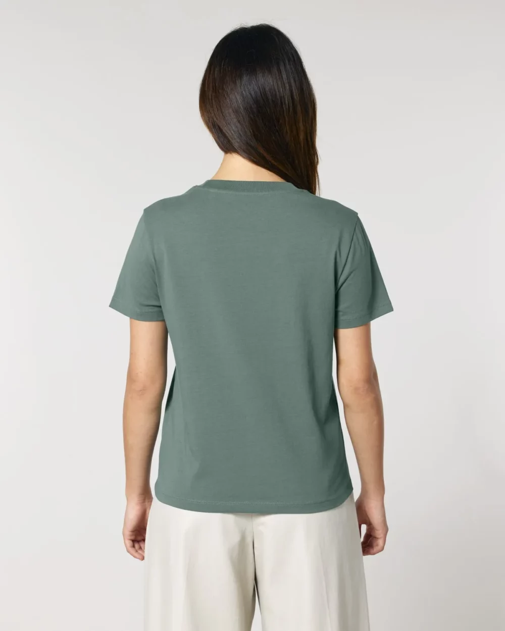 T-shirt bio femme Stella Muser coloris Green Bay, porté, vue de dos