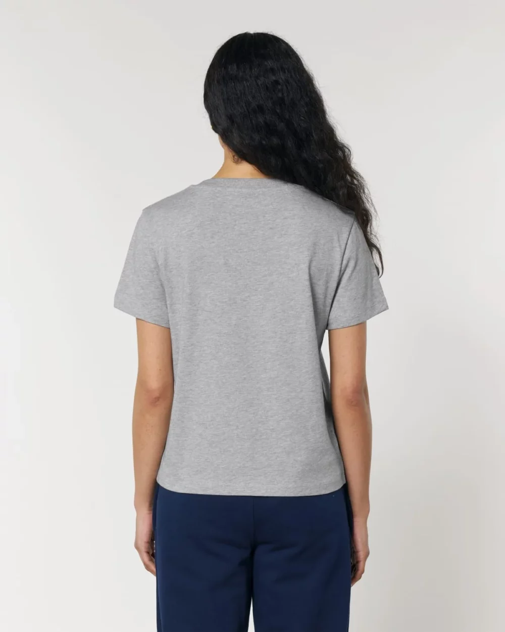 T-shirt bio femme Stella Muser coloris Heather Grey, porté, vue de dos