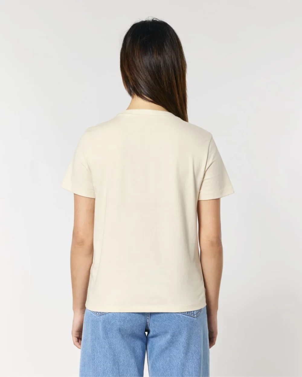 T-shirt bio femme Stella Muser coloris Natural Raw, porté, vue de dos