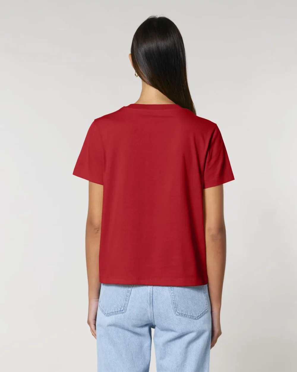 T-shirt bio femme Stella Muser coloris Red, porté, vue de dos